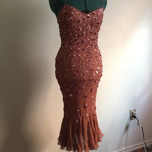 Rose Gold Silk Chiffon Sequinned Midi Dress